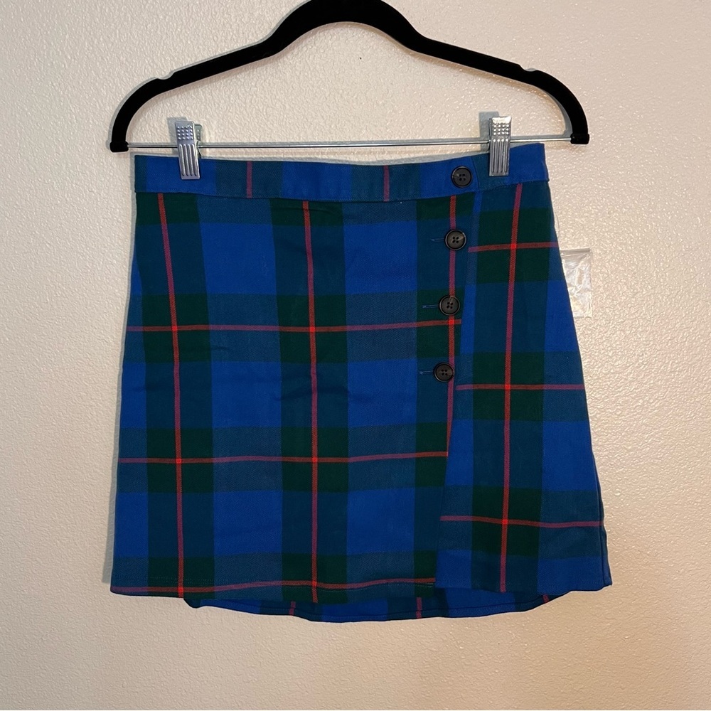 SO Blue & Green Plaid Faux Wrap Mini Skirt – Size 9 NWT